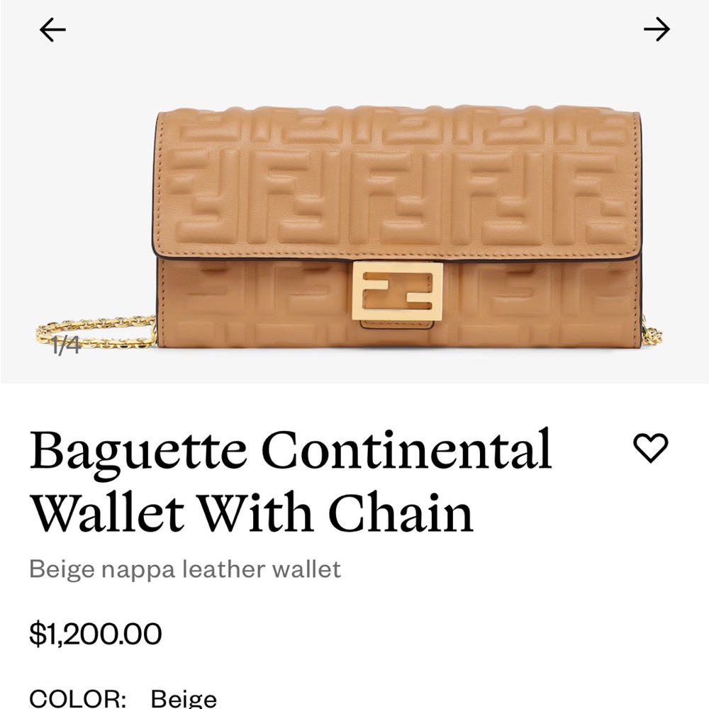 Fendi Tan Baguette Wallet with Chain
